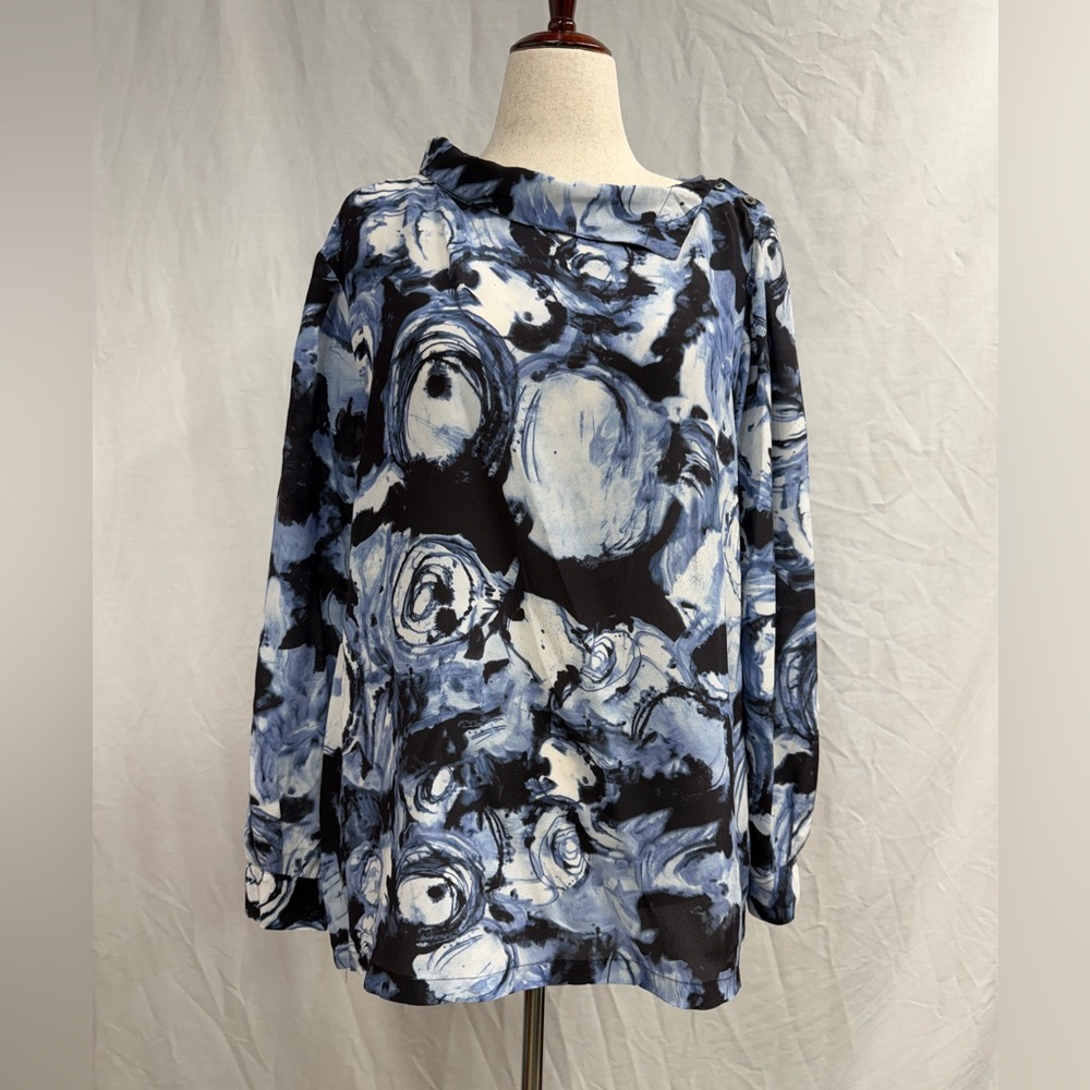 Poetry Artistic Blue and Black Floral Blouse